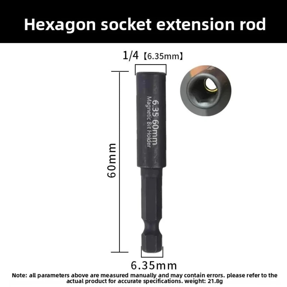 Magnetic 60mm Bit Extension Bar 1/4 Inch Head Screwdriver Transfer Rod Universal Power Drill Tool Accessory Qme
