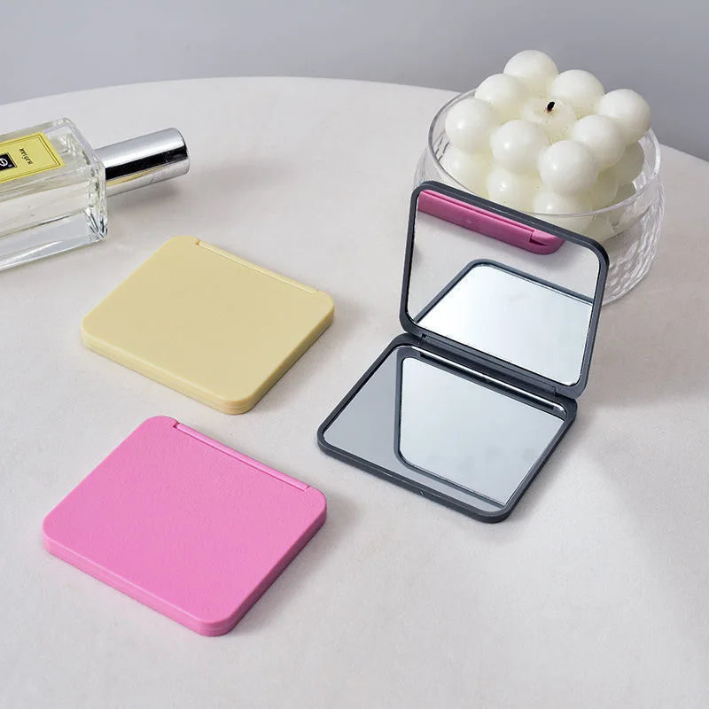 2-Face Makeup Mirror Square Portable Cute Girl's Hand Mini Pocket Qme