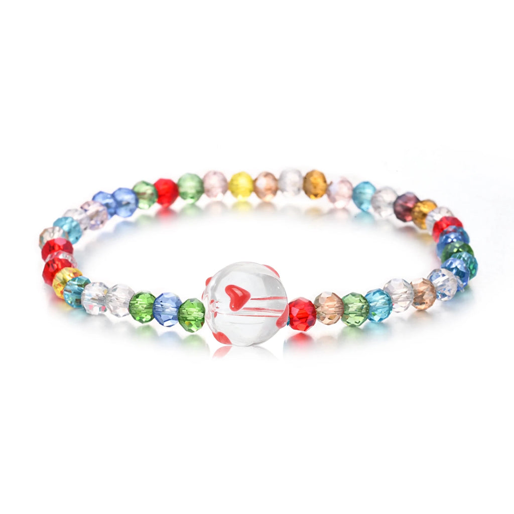 Pandahall 10Pcs Transparent Glass Round Ball Beads Handmade Enamel Glass Beads Red Sweet Heart Beads for Necklace Jewelry Making Qme