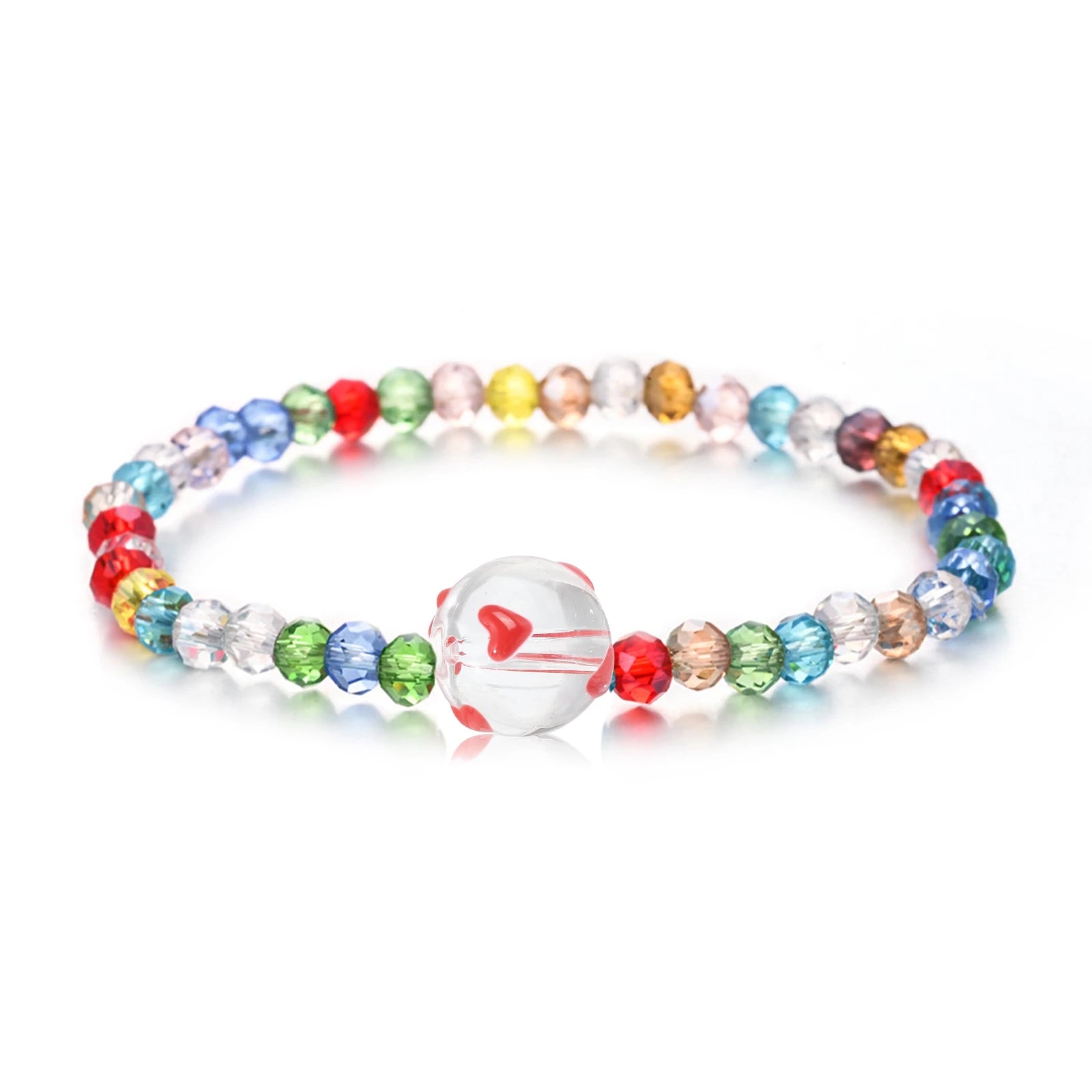 Pandahall 10Pcs Transparent Glass Round Ball Beads Handmade Enamel Glass Beads Red Sweet Heart Beads for Necklace Jewelry Making Qme