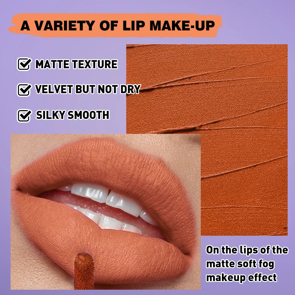 QIBEST 6Pcs/Set Waterproof Liquid Lipstick Sexy Halloween Lip Stick Matte Velvet Black Lipsticks Red Orange Lip Makeup Labiales Qme