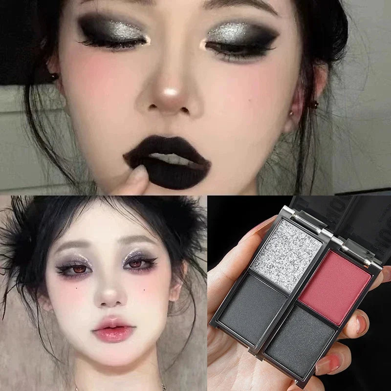 Two-color Glitter Black Eye shadow Palette Dark Red Silvery Color Shimmer Matte Smoked Eye Shadow Highlighter Makeup Pigment Qme