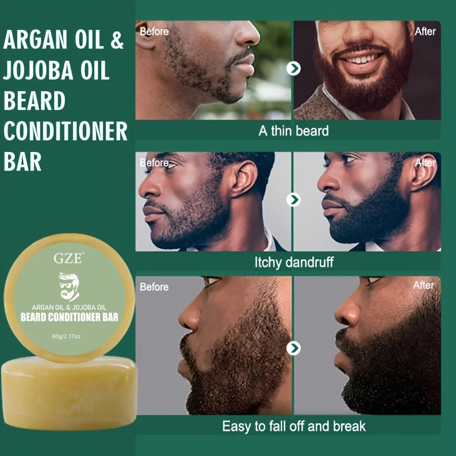 GZE Beard Wash & Conditioner Soap Set Argan & Jojoba Oils – Softens, Smooths & Strengthens Beard Growth Qme