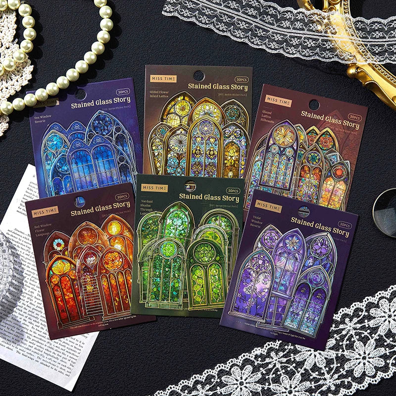 Vintage Gothic Church Stained Glass Window Stickers, Retro Collage Decorative Supplies, Ideal Holiday & Birthday Gifts Qme ALL