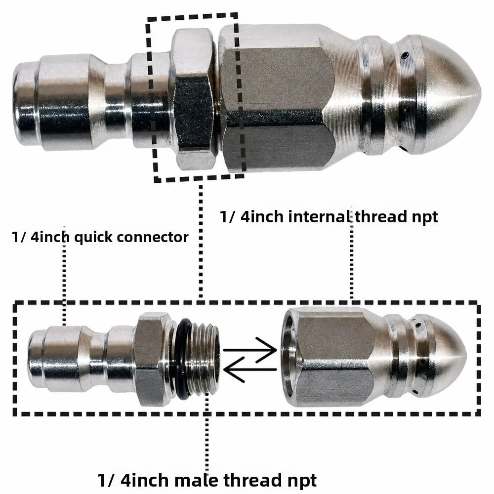 1/2/5/10Pcs High Pressure Drain Jetter Nozzle 1/4 Inch NPT Female Adapter Fits Most Washing Equipment Pipeline Hoses Qme