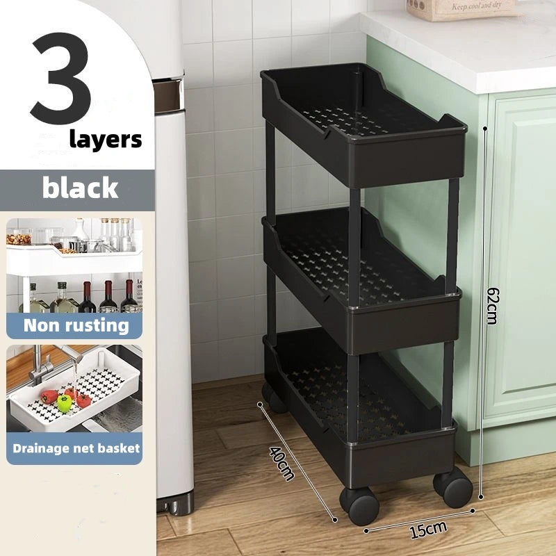 1pcs Movable Gap Storage Rack 3/4 Tier Rolling Utility Cart Storage Shelf Bathroom Organizer Kitchen Accessories Organizer Qme 3 layers-B