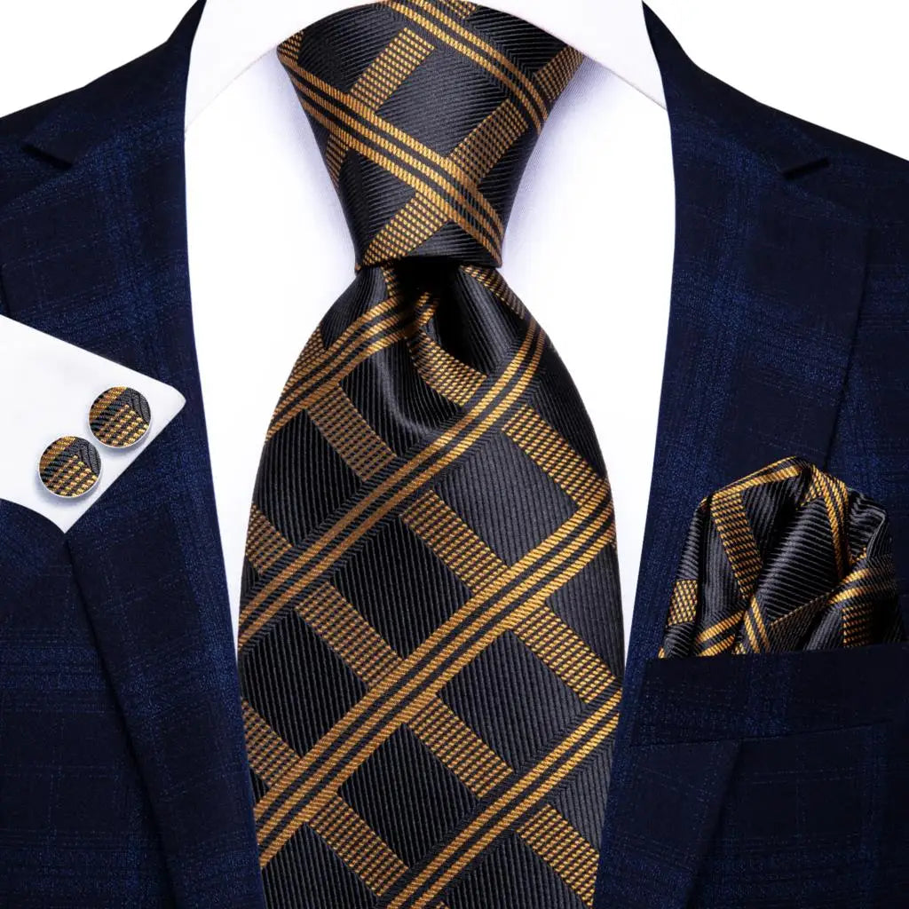 Hi-tie Psialey Black Gold Silk Elegant Tie Men Groom Wedding Necktie Qme SN-3915