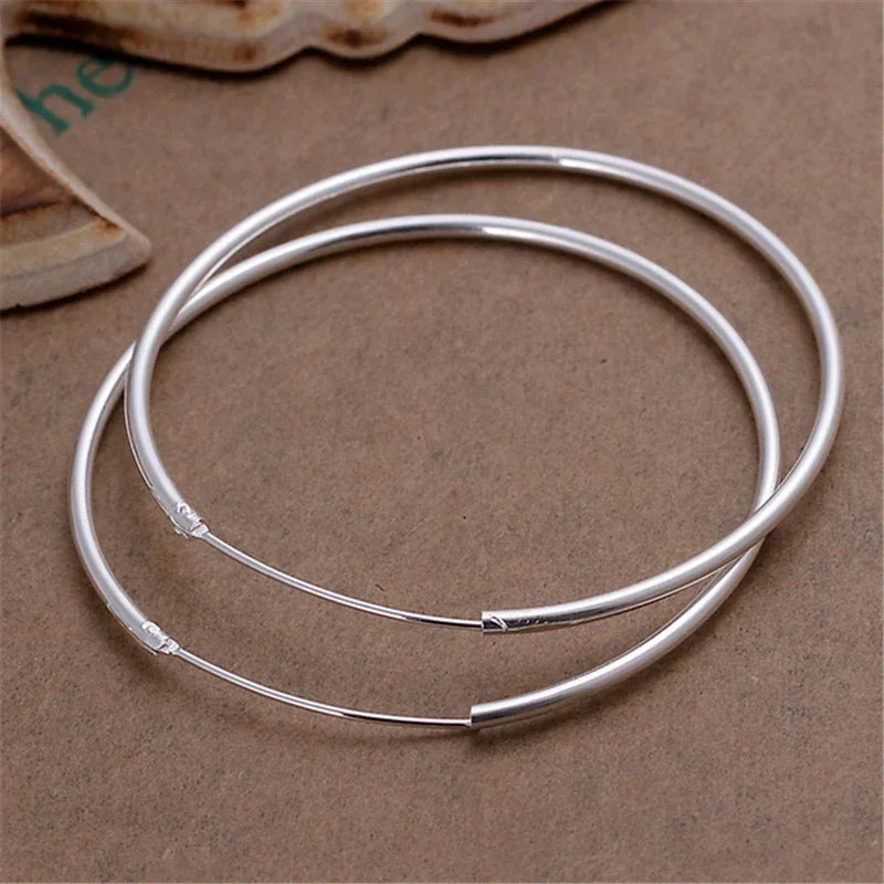 Round Circle 50/60mm Hoop Earrings Silver Color For Woman Wedding Engagement Party Fashion Charm Jewelry Gift Qme