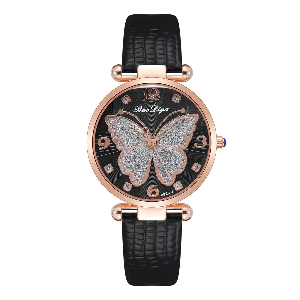 Women Leather Strap Analog Quartz Watch Men's Watch Blue Glass Belt Business Watch Ladies Wrist Watch Reloj Mujer Lady Dress Qme Black