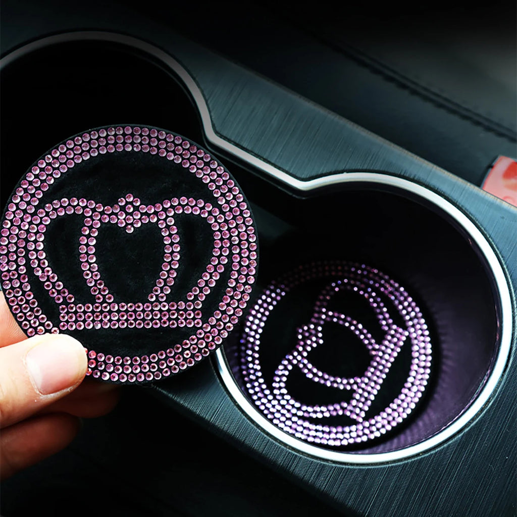 2 Diamond Inlaid Car Water Cup Pads Anti Slip Interior Decoration Qme