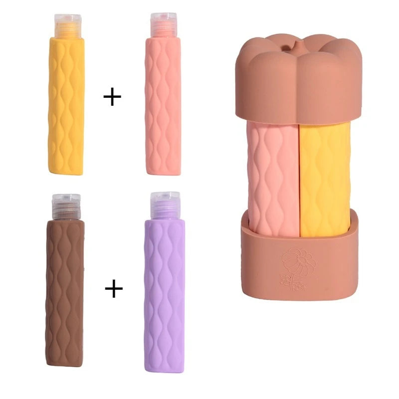 1 Silicone Travel Bottles Dispenser Bottle Leak Proof Portable Qme deep pink tones 4x60ml