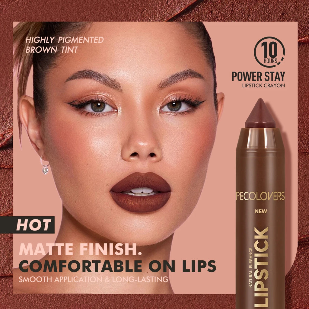 2In1 Matte Lipstick Pencil Waterproof Long Lasting Lip Brown Velvet Qme