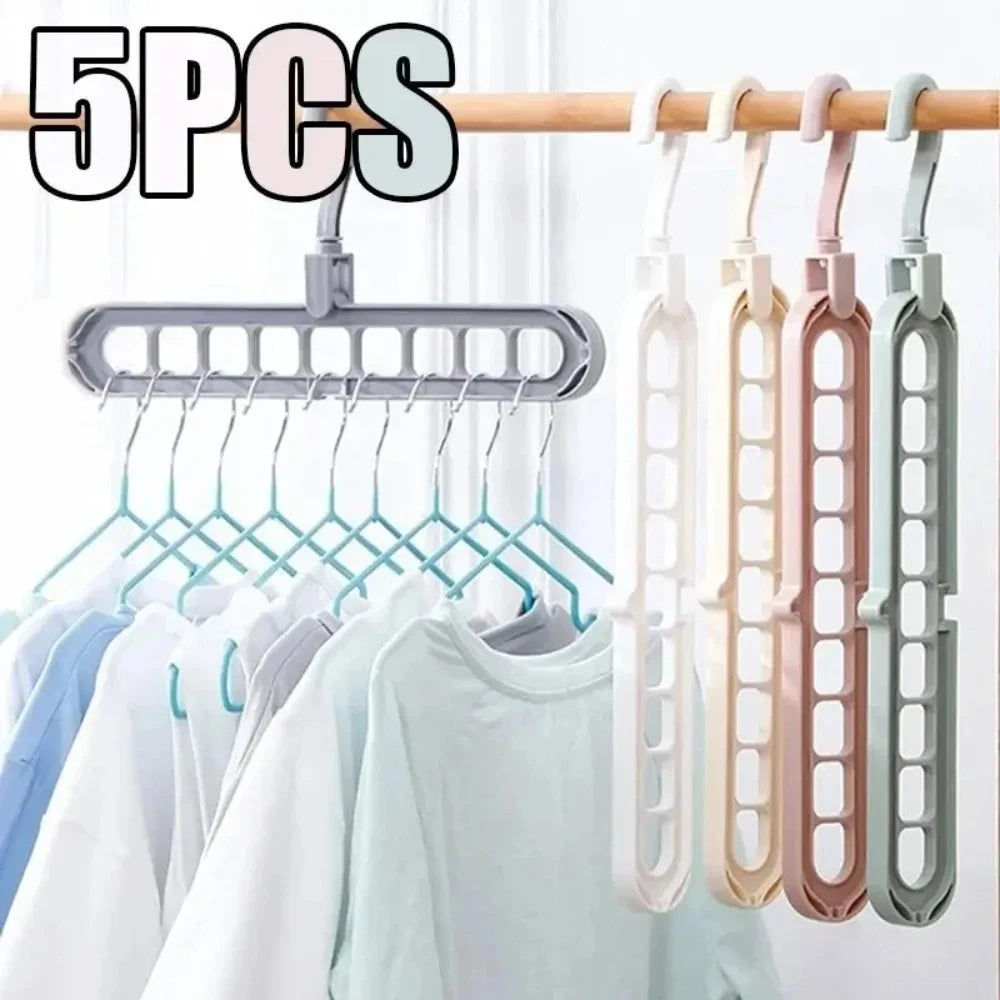 5Pcs 9-hole Wardrobe Storage Rack Multifunctional Foldable Clothes Drying Rack Storage Clothes Rack Space-saving Clothes Hanger Qme