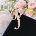 Fashion Women Rhinestone Brooch A-z English Letter Gold Metal Pins Qme P