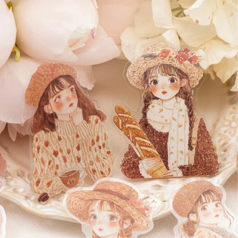 30 Sheets/Bag Korean Cute Girl PET Stickers Pack for Scrapbook Journal DIY Planner Phone Case Notebook Decoration Craft Gift Qme