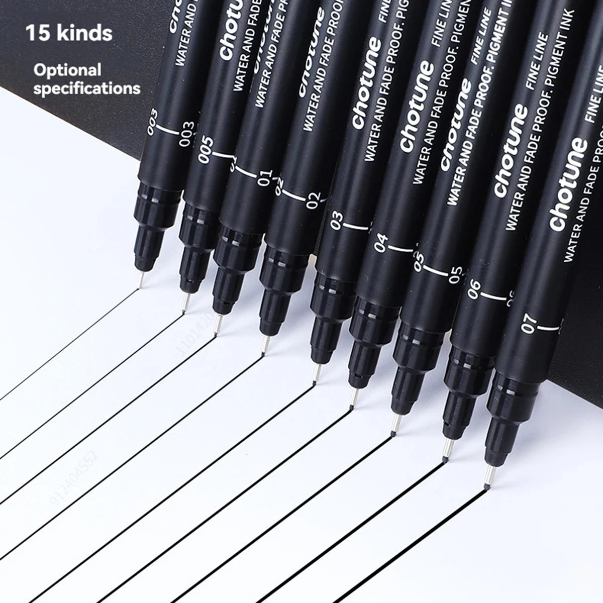 Black Micro Fine Pens,15 Sizes,Waterproof Archival Ink,Fine Tip Manga Markers for Artist Anime Sketch Technical Qme