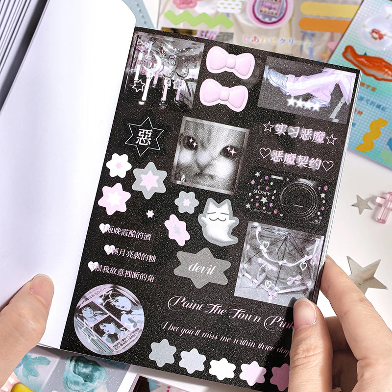 24/48 Sheets Die cut Stickers book Cartoon Aesthetics Decorative handmade Scrapbooking supplies Japanese Stationery Stickers Qme