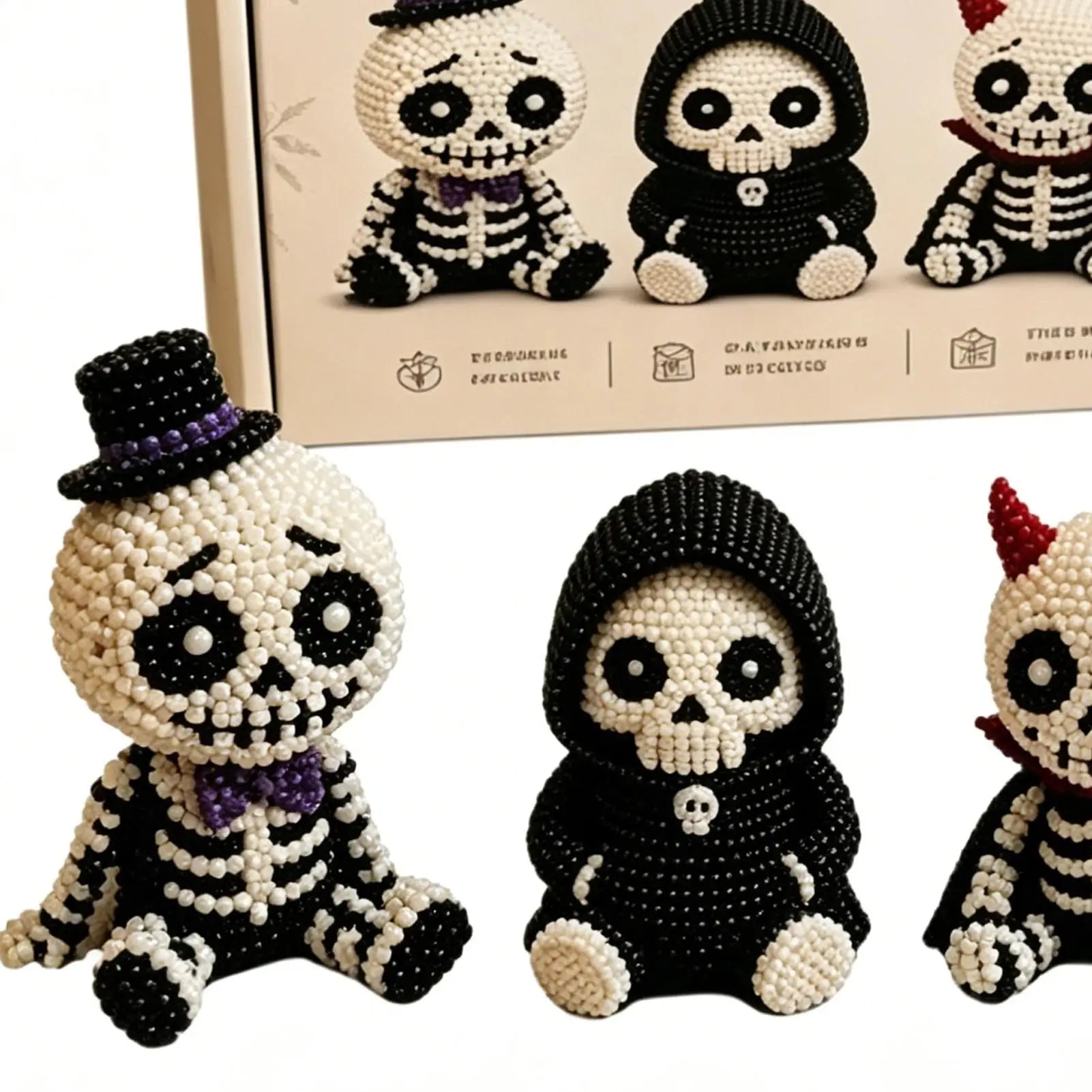 3D Beaded Skeleton Craft Set Halloween Adorable Keepsake Mini 3D Beaded Skeleton Crafting Set for Home Party Classroom School Qme