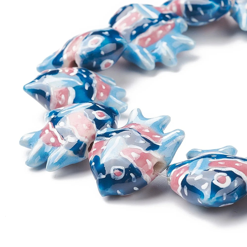 Pandahall 20pcs Handmade Porcelain Fish Beads, Multicolor Ceramic Beads 17-22x21-22x7-7.5mm with 2mm Hole for DIY Jewelry Making Qme Dodger Blue