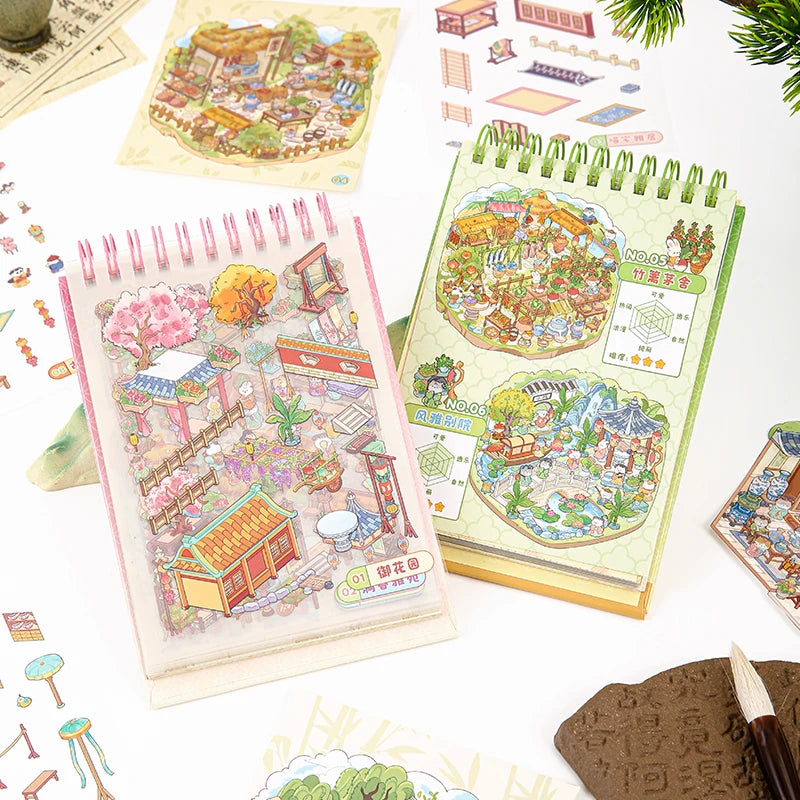 35 landscape stickers per book 2.5D Landscape Sticker Cartoon Scene DIY Sticker Stacking Pasting Festival Gift for Kid Child Qme
