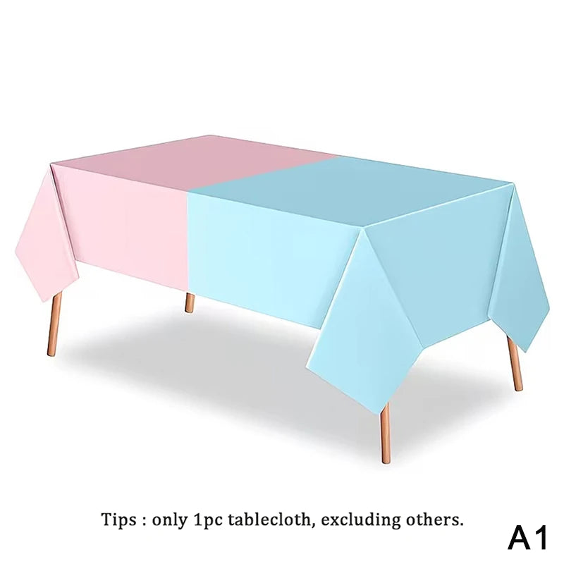 Gender Reveal Tablecloth Pink Blue Rectangular Plastic Table Cover Qme A1