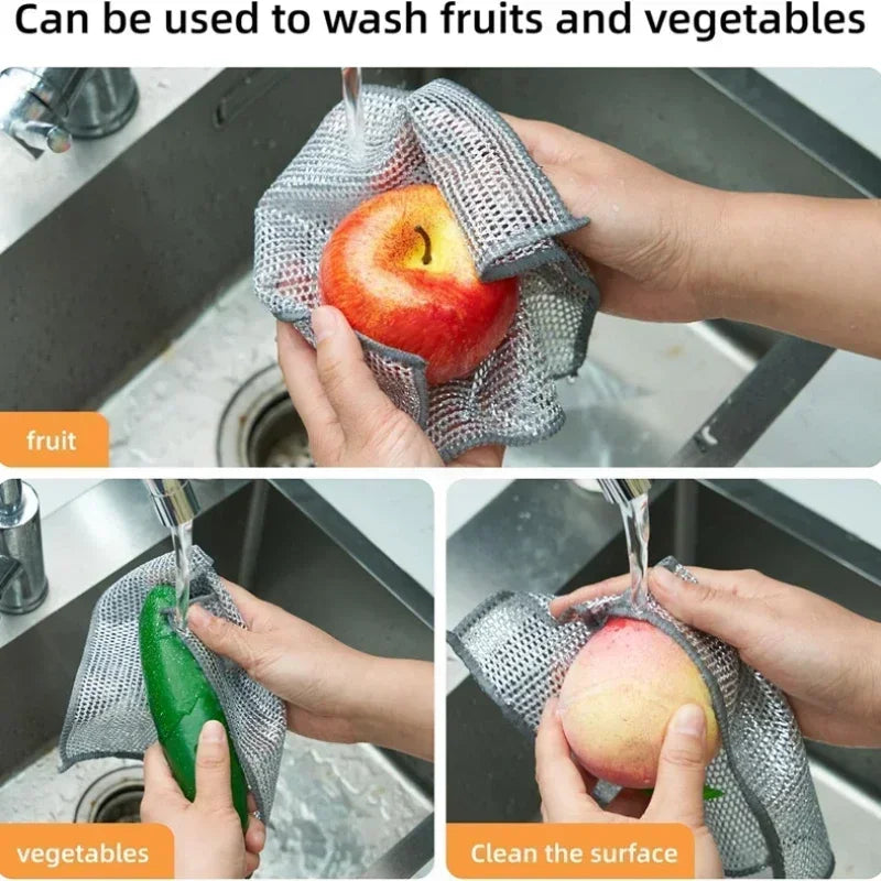 Rags for Kitchen Scrubber Wire Dishcloth Thickened Double-sided Metal Steel Cleaning Towel Pot Dish Washing Cloths Scouring Pads Qme