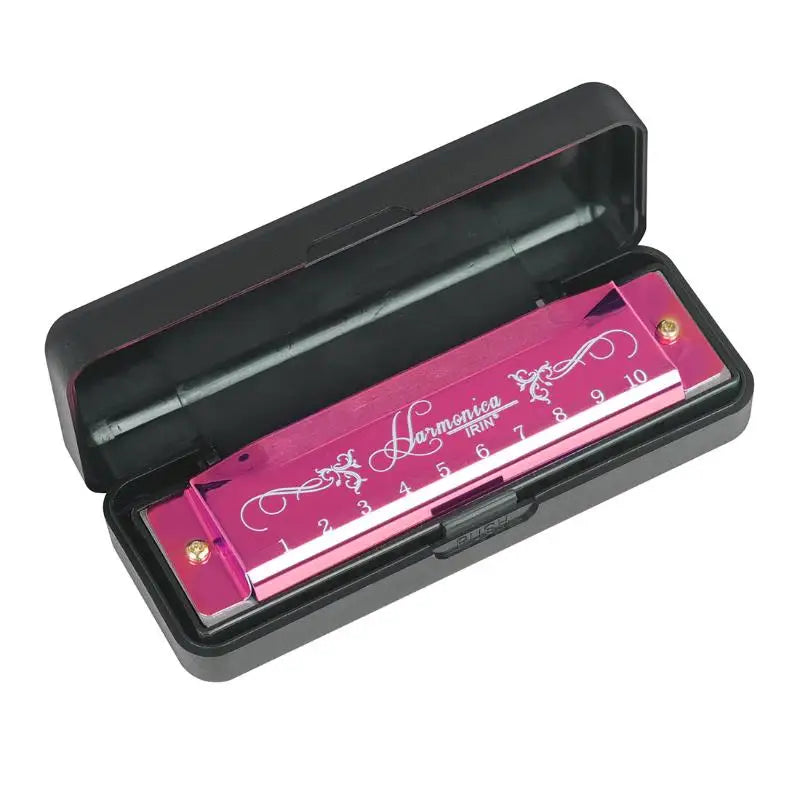 10 Hole 20 Tone Harmonica Woodwind Instrument Red Silver Black ABS Qme Rose red