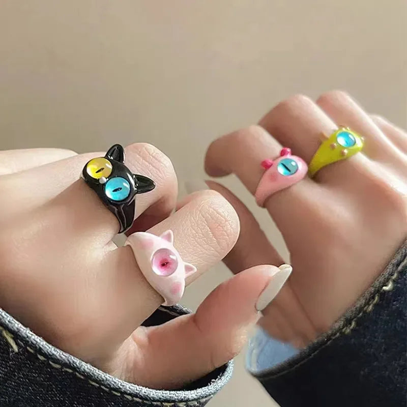Funny Big eye little Monster Open Rings Women Cartoon Cute Cat Resin Finger Ring Y2K Fashion Couple Friends Jewelry Gifts Qme