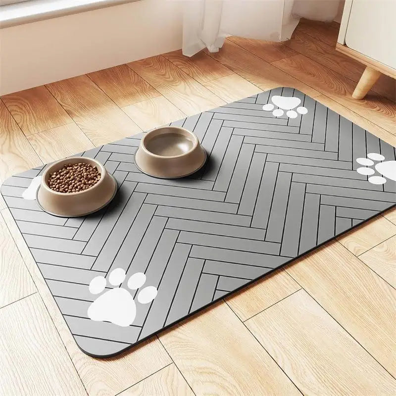 Waterproof Rubber Backing Quick Dry Water Mat Dog Cat Pet Feeding Qme Gray