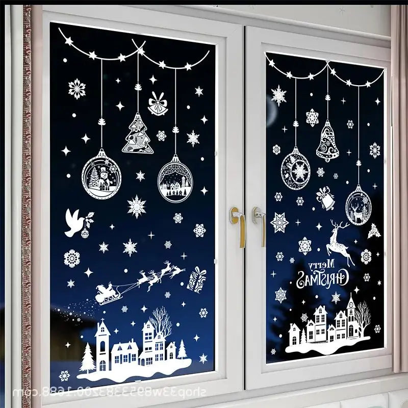 9pcs Christmas Window Stickers White Snowflake Reindeer Decal Wall Sticker Christmas Electrostatic Stickers New Year Decorations Qme