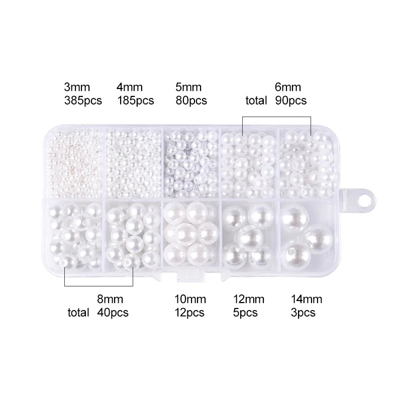 800pcs Artificial Faux Pearl Resin Beads Kit Round Pearl Beads Loose Bracelet Pearls With Hole For DIY Craft Necklaces Jewelry Qme White color