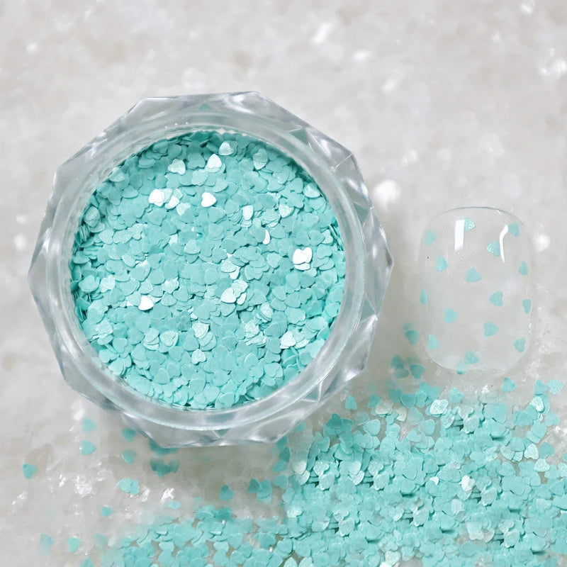 1Jar Mini Sparkling Love Nail Glitter Heart Decoration Salon Design Qme Green