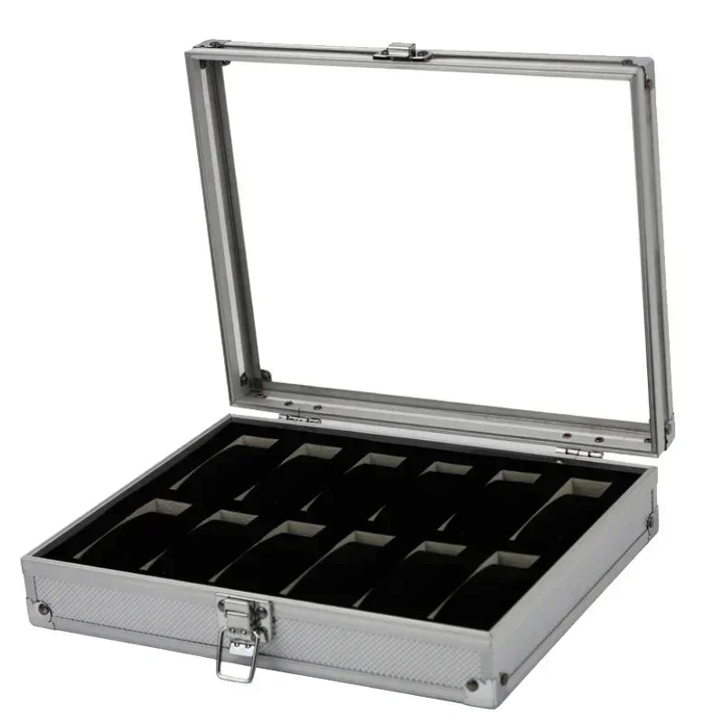 Useful Aluminium Watches Box 12 Grid Slots Jewelry Watches Display Storage Box Square Case Suede Inside Rectangle Watch Holder Qme 12 Slots