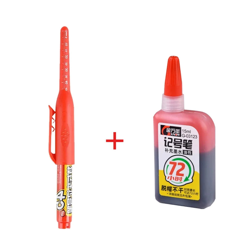 45mm Waterproof Deep Hole Marker Pens Long Nib Head Carpenter Pen Black/Blue/Red Ink for Multi-Purpose Woodworking Hand Tools Qme red-1pen 1ink