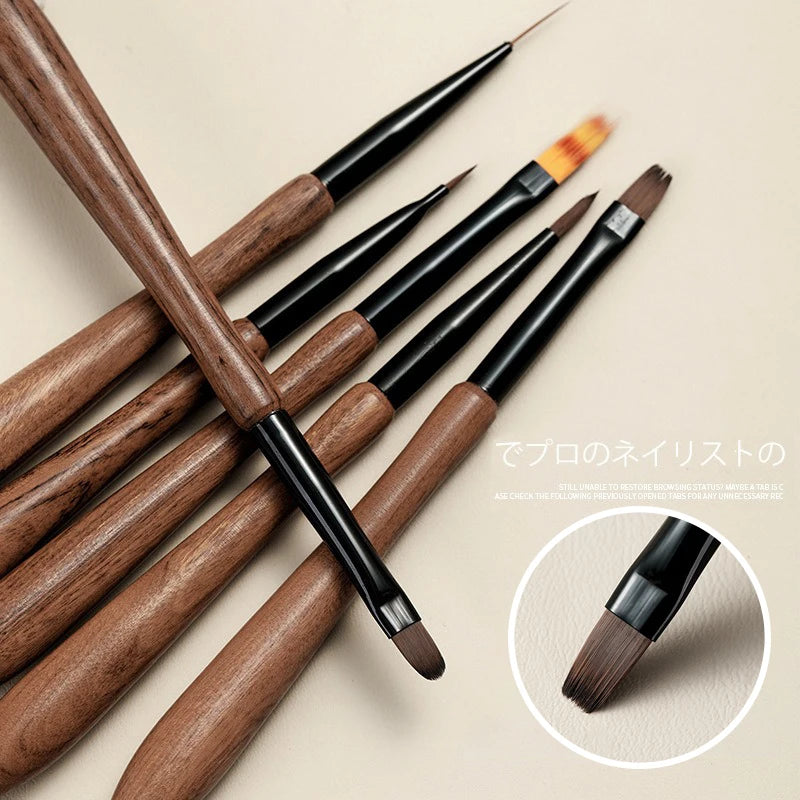 Round Wood Handle Nail Art Liner Brush DIY Painting Pen Sandalwood Brushes Set Drawing Fine Lines Stripe Pen UV Gel Nail Salon Qme