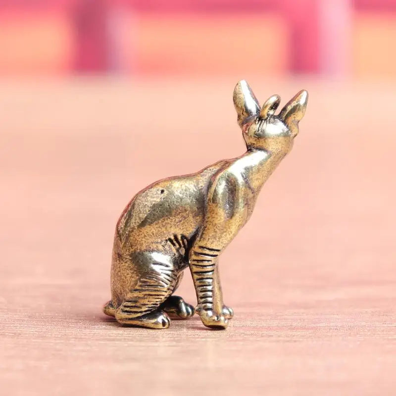 Solid Brass Hairless Cat Small Statue Desktop Ornaments Vintage Qme