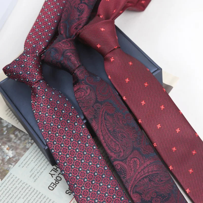Men Burgundy Necktie Marriage Gifts Women Red Neck Ties Man Striped Qme