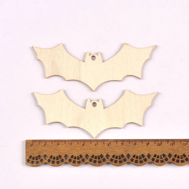 10Pcs 4.5-10cm Unfinished Halloween Decorations Bat/Spider/Ghost Wooden Crafts DIY Blank Hanging Ornaments Home Party Supplies Qme 3