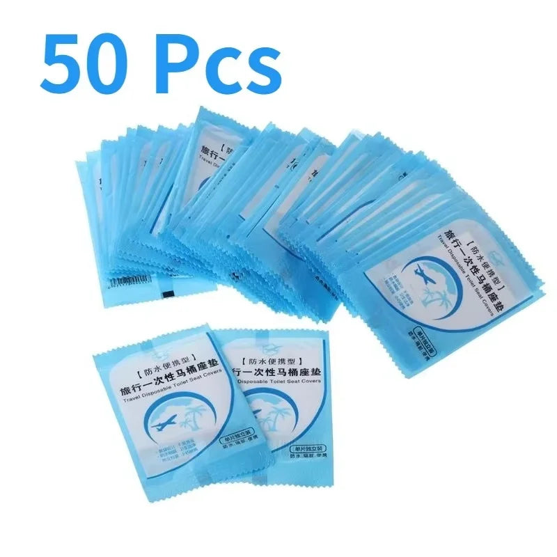 10-50 PCS Disposable Toilet Seat Hotel Plastic Waterproof Toilet Cover Seat Cushion Paper Toilet Seat Cover Travel Supplies Qme 50PCS