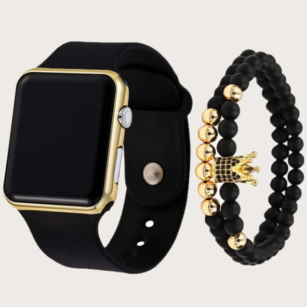 1pc Black Plastic Strap Fashionable Square Dial Electronic Watch Qme Bronze