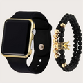1pc Black Plastic Strap Fashionable Square Dial Electronic Watch Qme Bronze