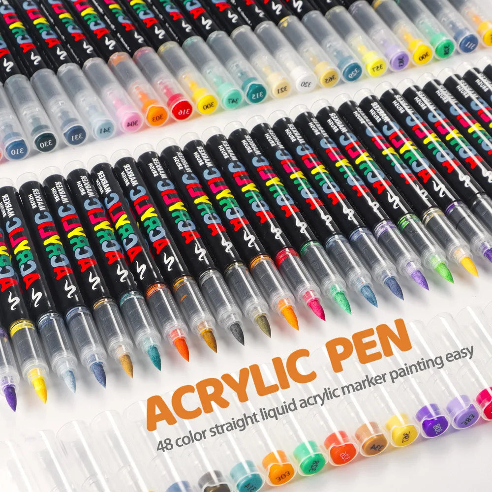 12-288 Colors Acrylic Paint Pens Markers Brush Tip Paint Markers for Rock Painting Wood Stone Glass Gift DIY Crafts Qme