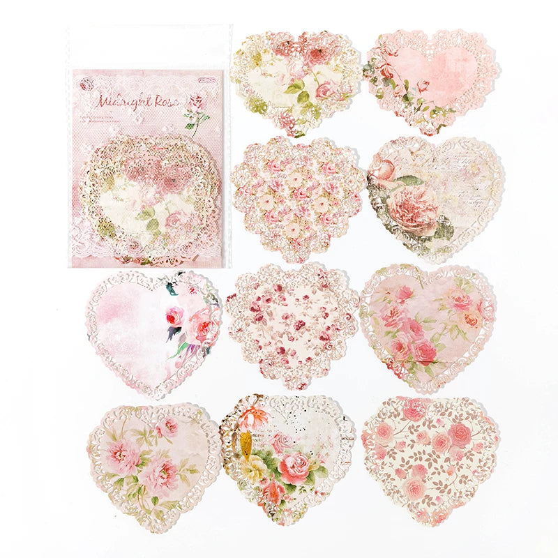 10 pcs Vintage Broken flower hollowed out lace paper Decorative Diy Scrapbooking Diary Album junk journal Collage material Qme B