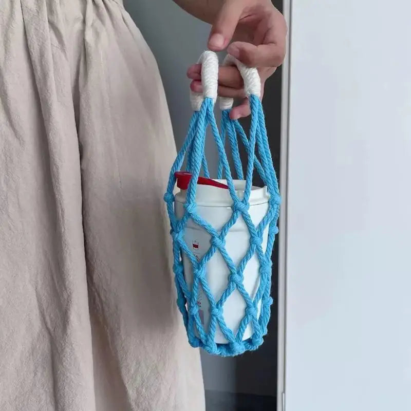 Handmade Macrame Water Bottle Sling Multicolor Cotton Rope Net Bag Qme