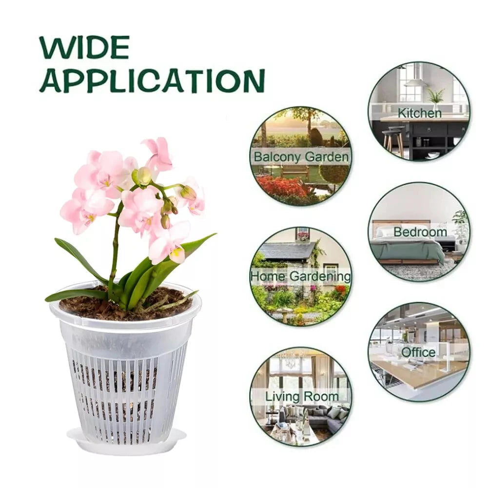 5pcs Clear Nursery Pots Garden Planting Pot Orchid Pot With Saucers Plastic Breathable Pot With Tray Repotting Pot With Holes Qme