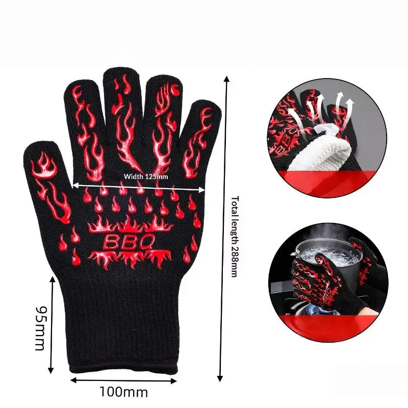 1/2Pcs Non Slip Silicone Oven Gloves BBQ Gloves Fireproof Heat Resistant Cut Resistant Mitts Kitchen Gloves For Barbecue Cooking Qme A1