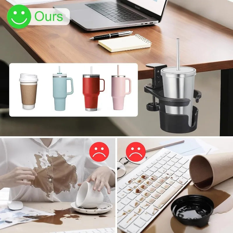 360 Rotating Desk Cup Holder Clamp Anti-spill Clip Table Rotatable Qme