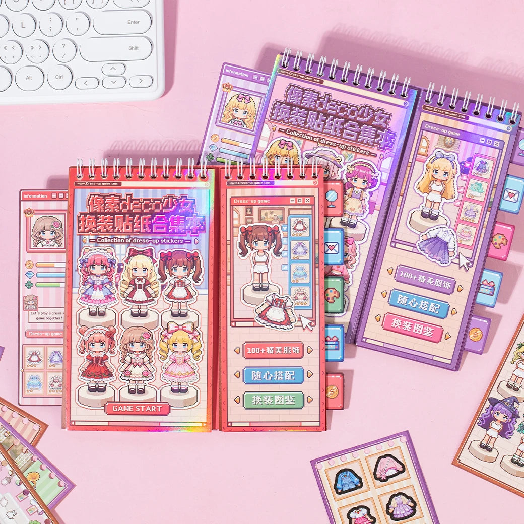 TIANZI 20 Pcs cartoon pixel die-cutting stickers book DIY diary planner notebook student stationery decoration clip stickers Qme