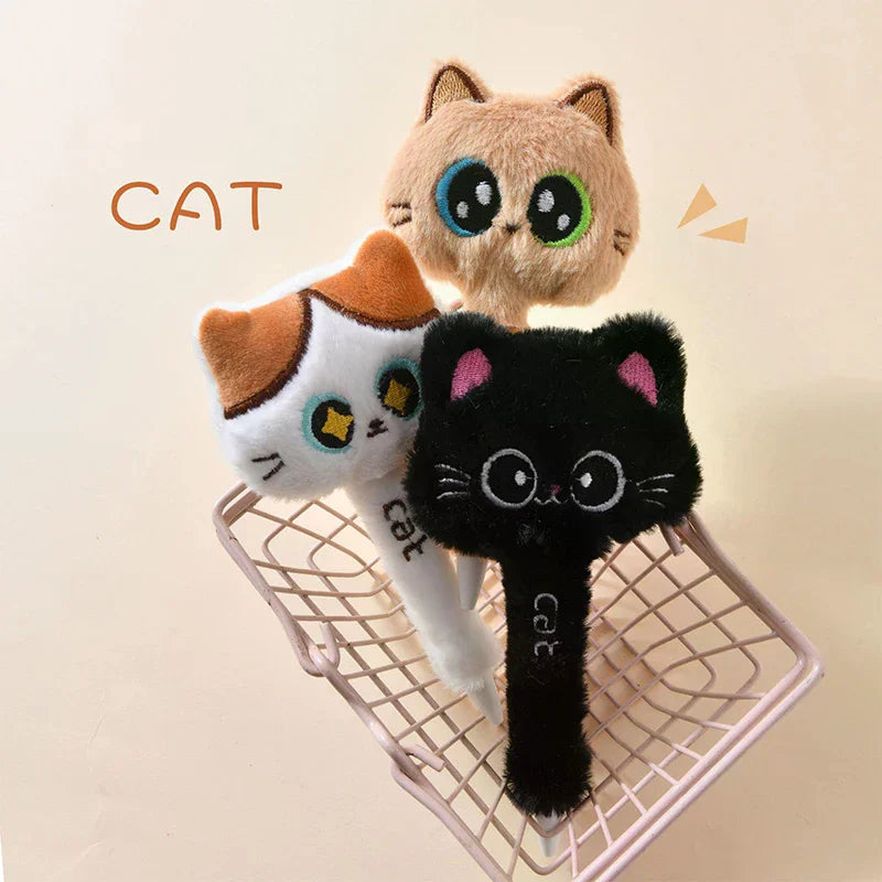 Creative Cute Cat Plush Gel Pens Black Quick-drying Click Pen School Qme