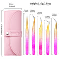 5 Eyelash Tweezers Extension Volume Tool Strap Stainless Steel Sharp Qme Pink